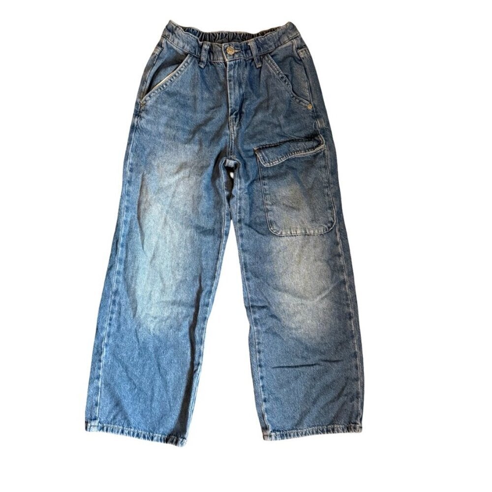 Zara Kids Relaxed Fit Baggy Cargo Denim Jeans Blue Size 9